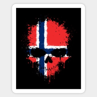 Chaotic Norwegian Flag Splatter Skull Sticker